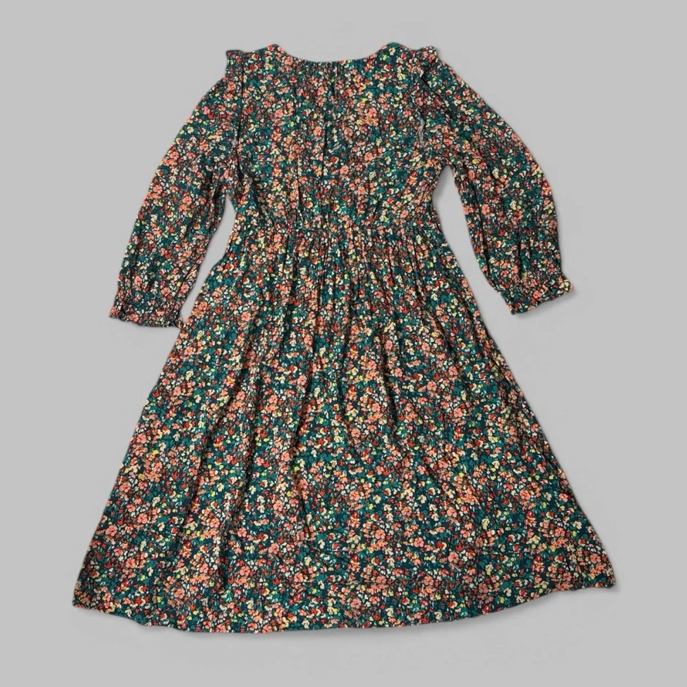J. Crew V-Neck Smocked Green Floral Midi Dress - Picture 6 of 11